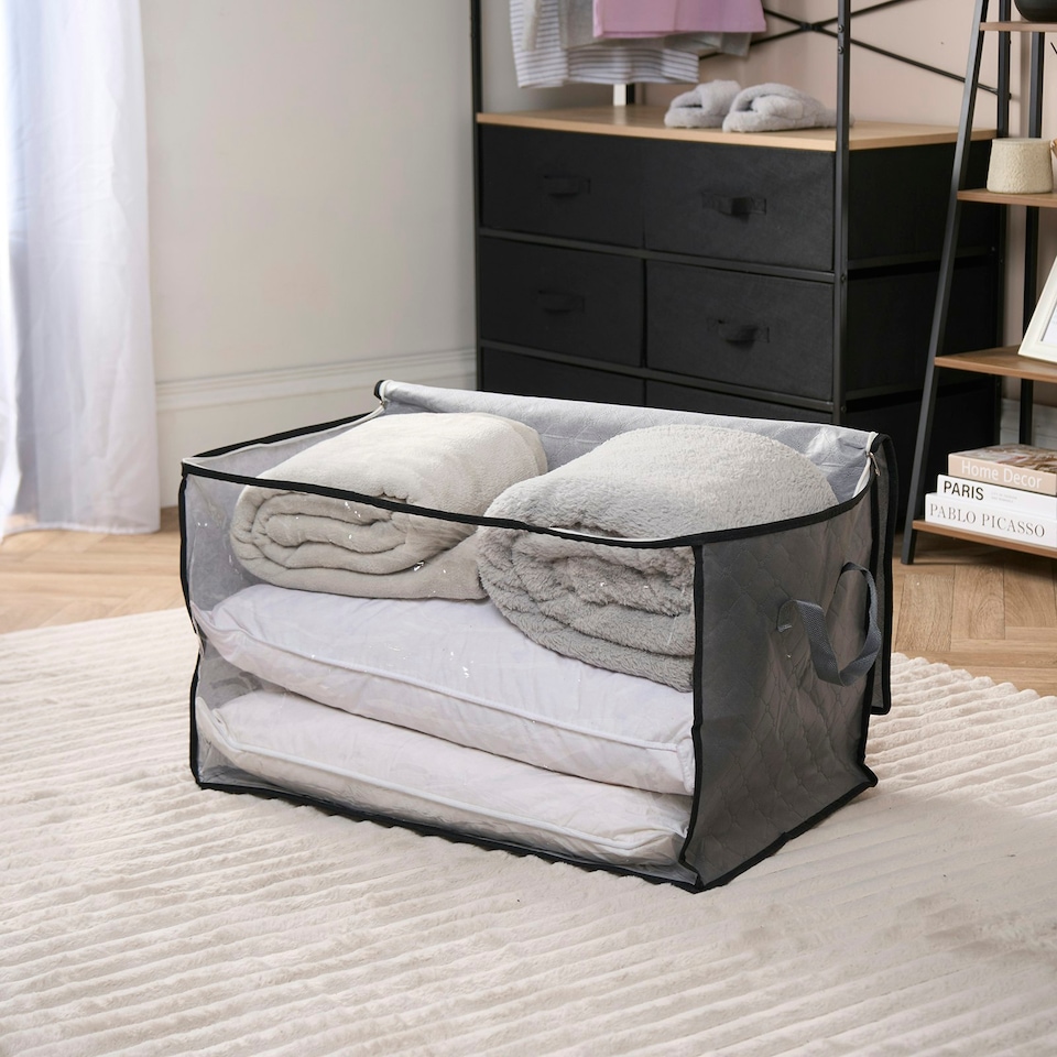image 1 of OHS Extra Large Reusable Clothes Shoes Bedding Underbed Bedroom Storage Organiser Bag - 112L Grey | Charcoal | 70 x 70 x 40cm