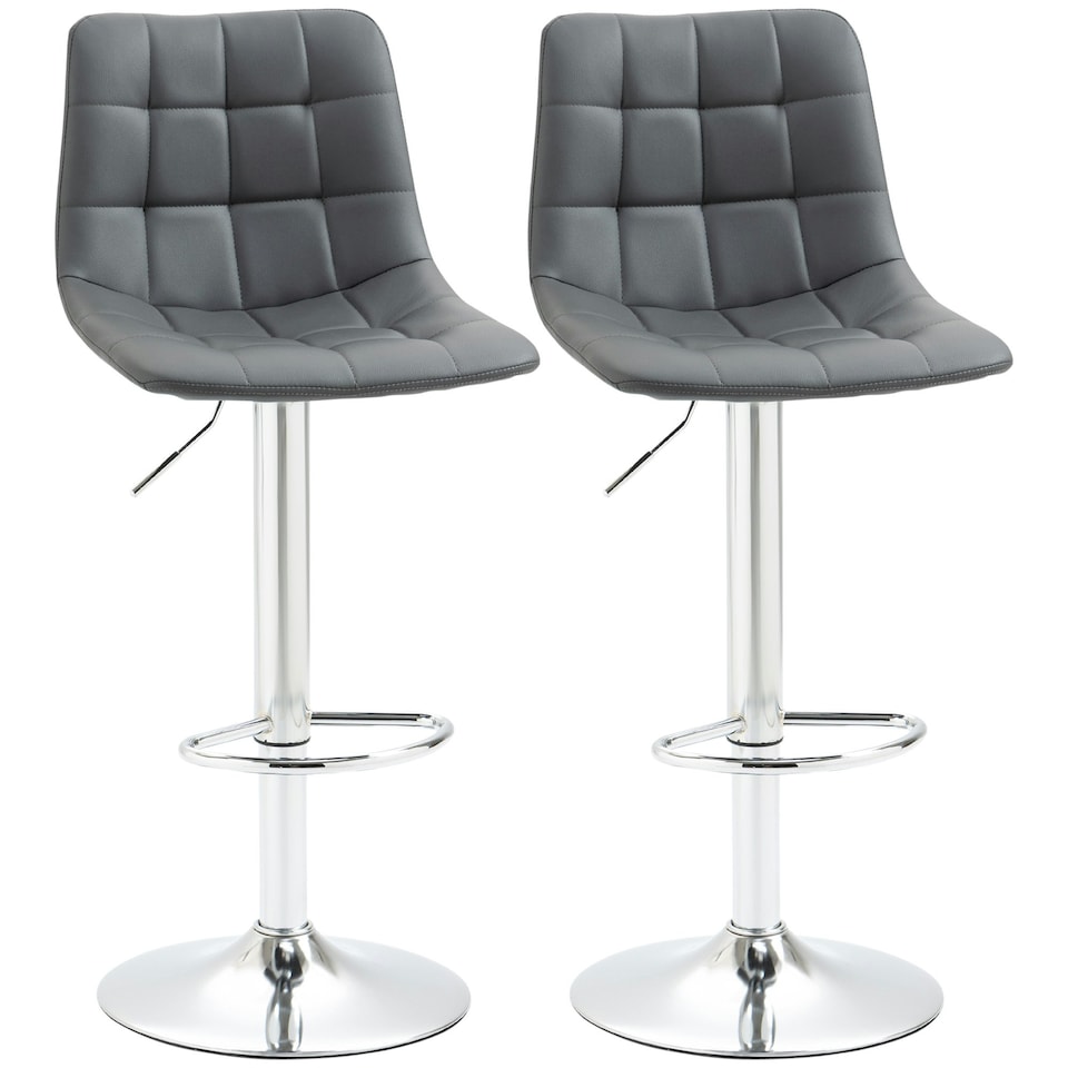 image 1 of HOMCOM Bar Stools Set of 2 Adjustable Counter Barstools W/ Footrest Grey