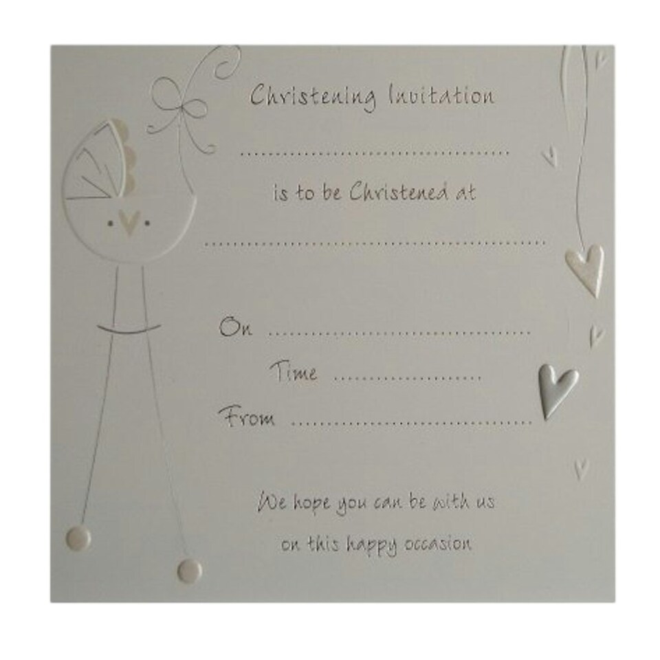 image 1 of Pack of 10 Christening Bow Luxury Card Invitations with Envelopes - White & Silver