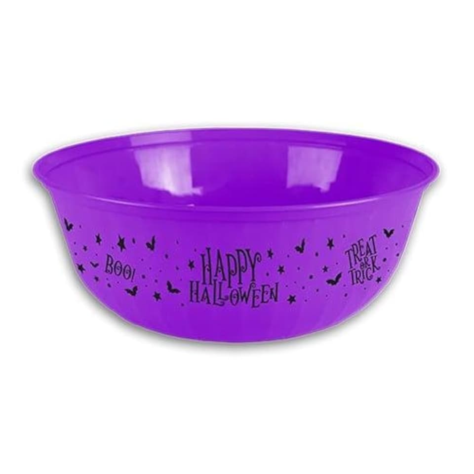 Purple Happy Halloween Round Reusable Plastic Treat Bowl 30cm | Purple