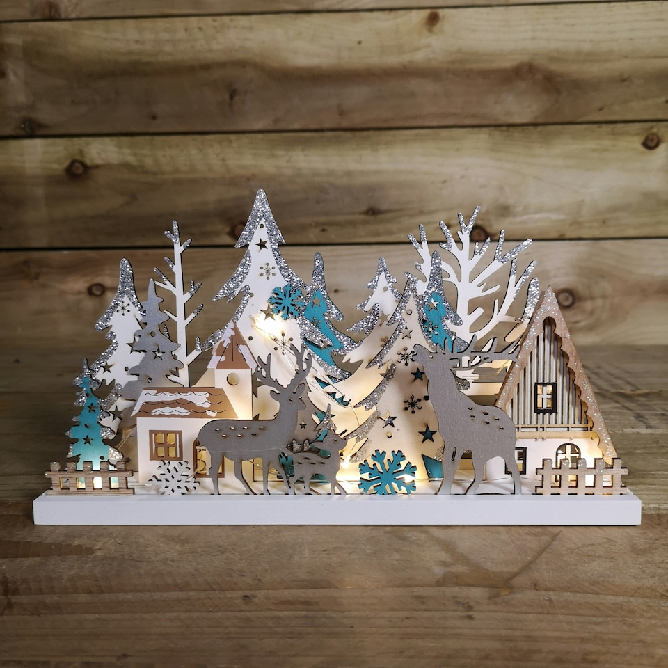 image 1 of 18cm Christmas Wooden Reindeer Scene Silhouette with 10 Warm White LEDs