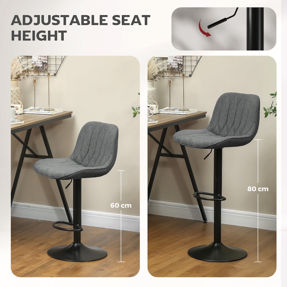 image 1 of HOMCOM Bar Stools Set of 2, Modern Armless Bar Chairs, Charcoal Grey | Grey | Charcoal grey