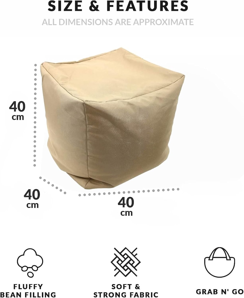 image 1 of Outdoor Bean Bag Footstool Pouffe Water-Resistant 40x40cm | Sand