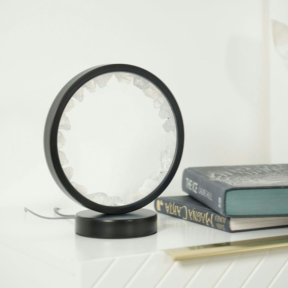 image 1 of ValueLights Crystal Gifting Matte Black Table Lamp and Integrated LED 2W Cool White 3000K Bulb