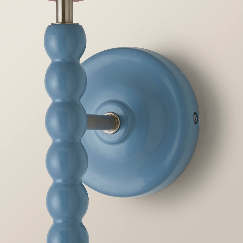 image 1 of ValueLights Bobbin Blue Wall Light with Pink Scallop Shade | Blue
