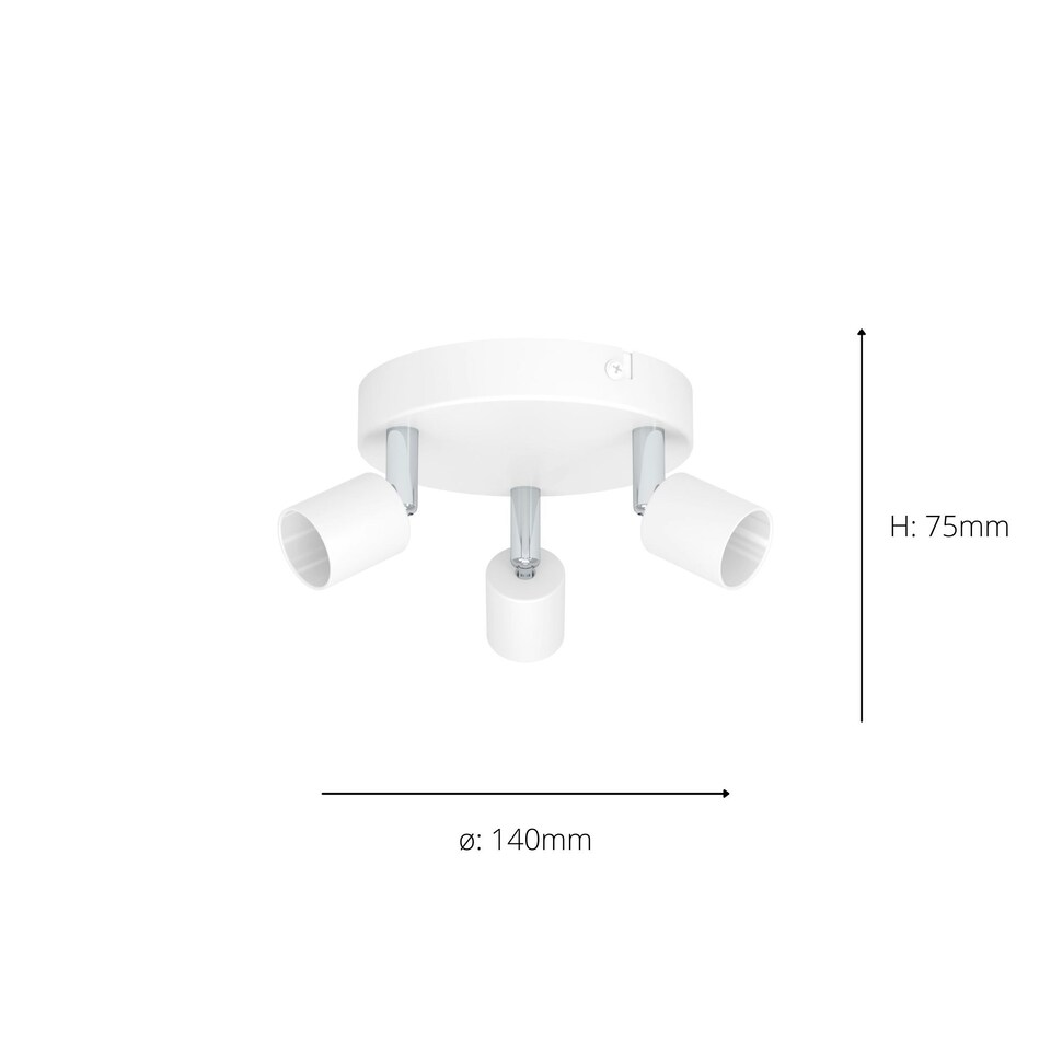 image 1 of EGLO Basic Stecci-E White Plastic Eco-Friendly 3-Light Spotlight