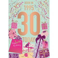 Words 'n' Wishes Female 30th Birthday Card, Age 30 Birthday Card for Her with Born in 1995 Confetti and Gifts Design