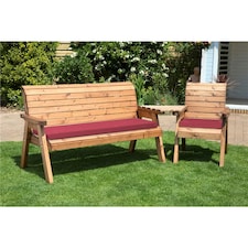 Wooden 4 Seat Angled Companion Set With 1 x Winchester Cushion Burgundy & 1 x Chair Cushion Burgundy
