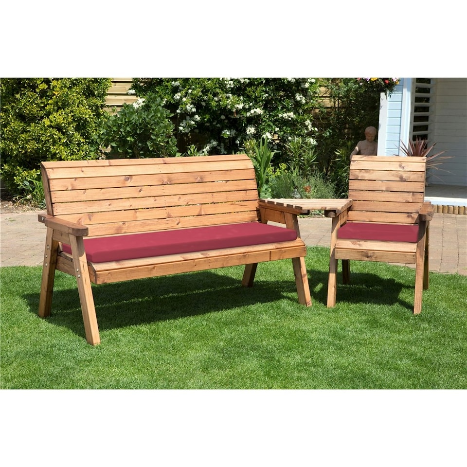 image 1 of Wooden 4 Seat Angled Companion Set With 1 x Winchester Cushion Burgundy & 1 x Chair Cushion Burgundy