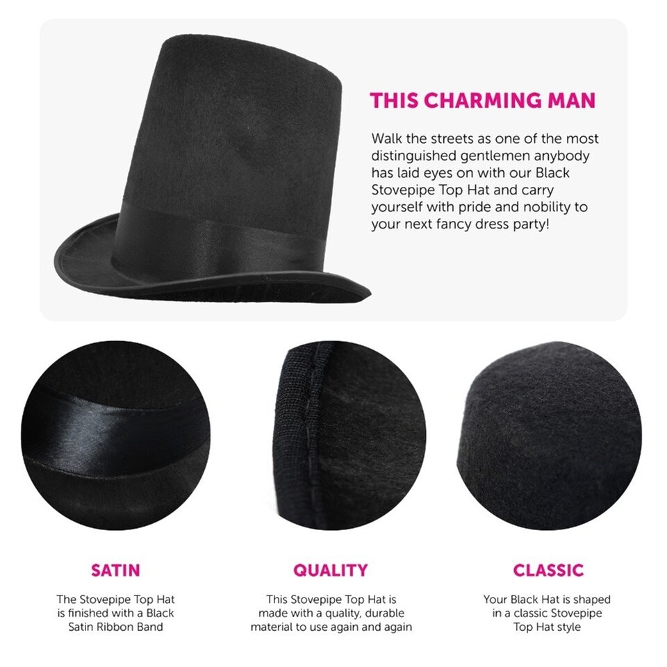 image 1 of Black Felt Stovepipe Top Hat Black | One Size