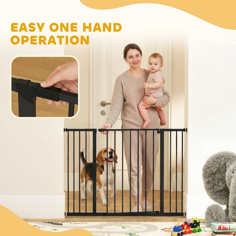 image 1 of PawHut Pressure Fitted Pet Dog Safety Gate Metal Fence, Black