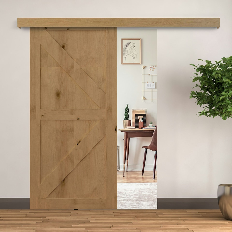 image 1 of HOMCOM Sliding Barn Door Closet Hardware Track Kit for Slingle Door 6.5FT/2000mm Brown