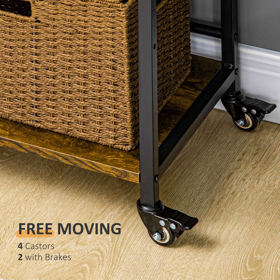 image 1 of HOMCOM 3-Tier Printer Stand, Utility Cart, Rolling Trolley with Adjustable Shelves with Lockable Wheels for Home Office, Rustic Brown