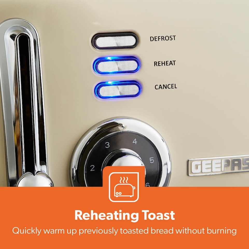 image 1 of GEEPAS 1.7L Electric Kettle & 4 Slice Bread Toaster Kitchen Combo Set | Cream Retrovive | Cream