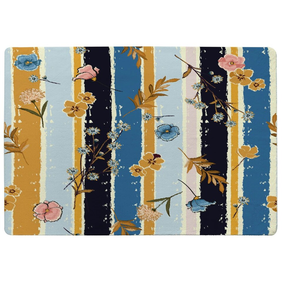 image 1 of Beautiful meadow flowers on candy colorful brush stripe (Rug) Multi | XL: 160x230cm