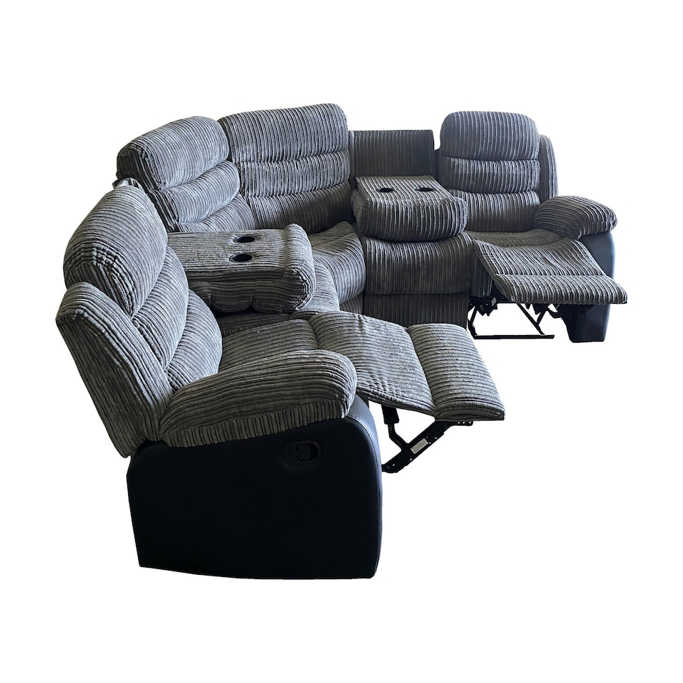 image 1 of Roma 5 Seater Leather Recliner Corner Sofa Set Multi | Grey Jumbo Cord & Black Aire Leather Trim