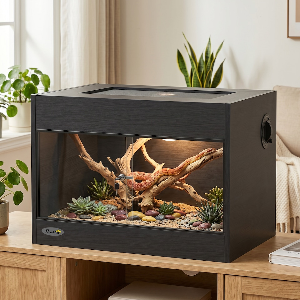 image 1 of PawHut Reptile Vivarium with Sliding Glass Doors and Top Ventilation, Black