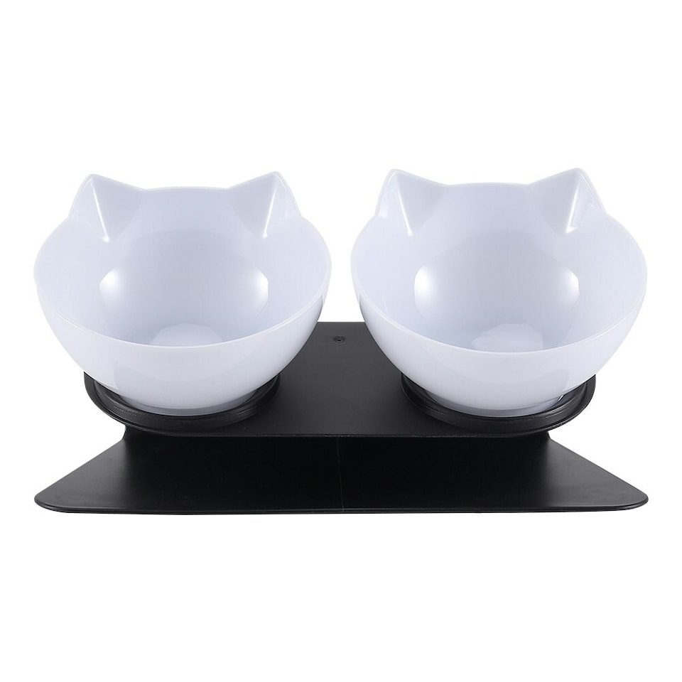 image 1 of Living and Home 15° Tilted Elevated Feeder with Double Cat Bowls, White | Multi