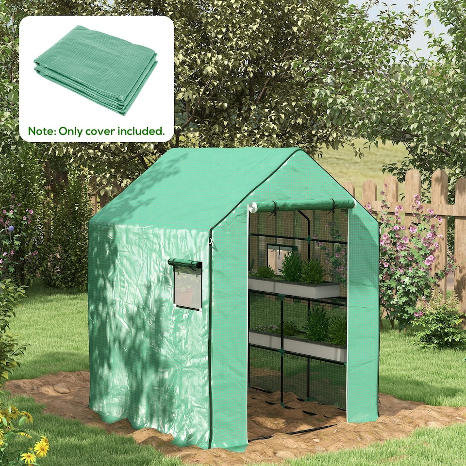 image 1 of Outsunny Walk-in Greenhouse Cover Replacement with Door and Mesh Windows, Green