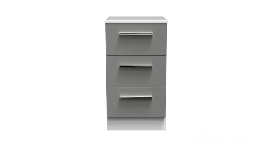 image 1 of Trent 3 Drawer Bedside Cabinet in Dusk Grey & White Matt (Ready Assembled) | Grey | Dusk Grey & White Matt