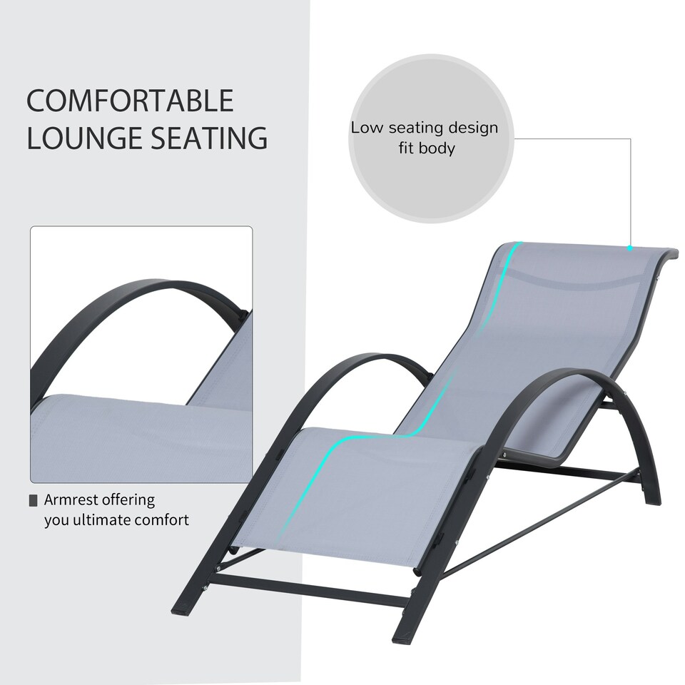 image 1 of Outsunny 3 Pieces Lounge Chair Set Garden Sunbathing Chair w/ Table Light Grey