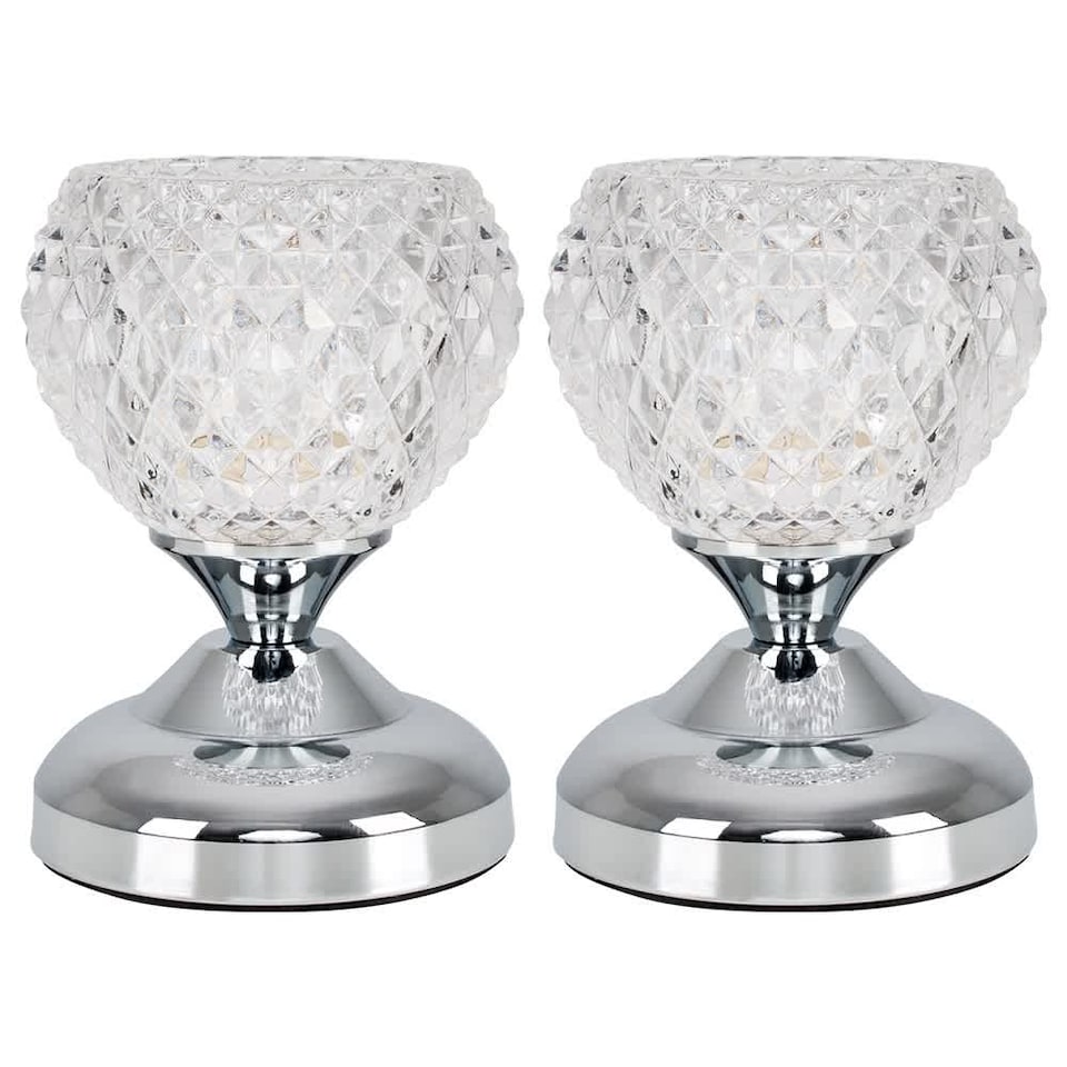 image 1 of ValueLights Pair Of Modern Silver Chrome And Decorative Glass Bedside Touch Table Lamps | Chrome