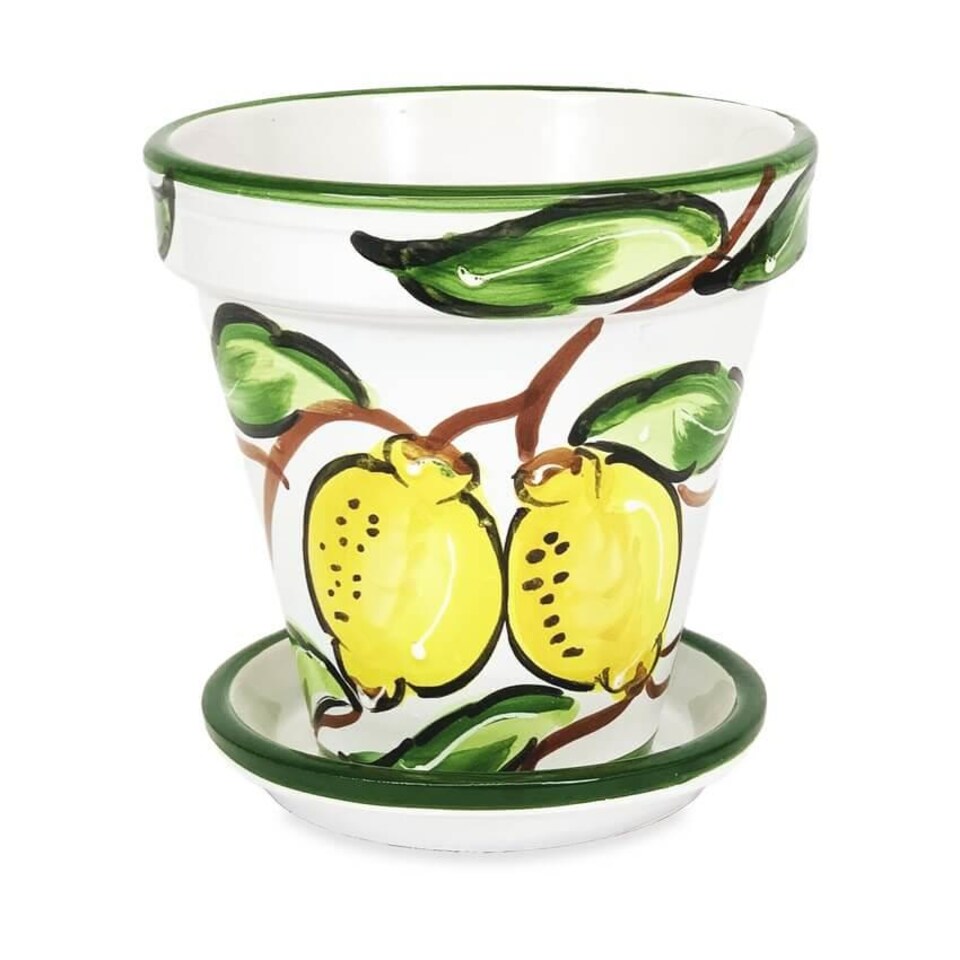 image 1 of Verano Spanish Ceramics Set of 3 Plant Pots & Drainage Plates - 16-29cm Lemons