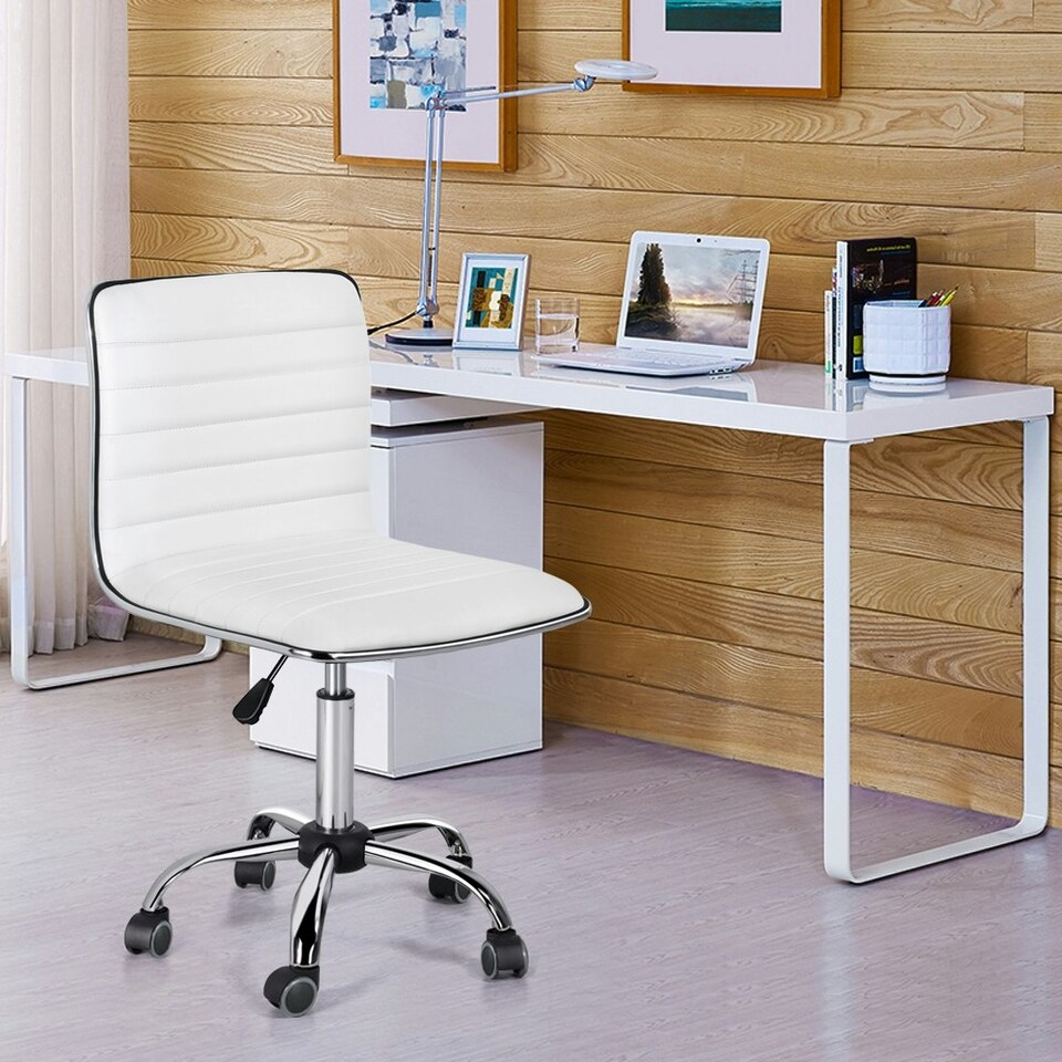 image 1 of Yaheetech PU Leather Low Back Armless Desk Chair | White