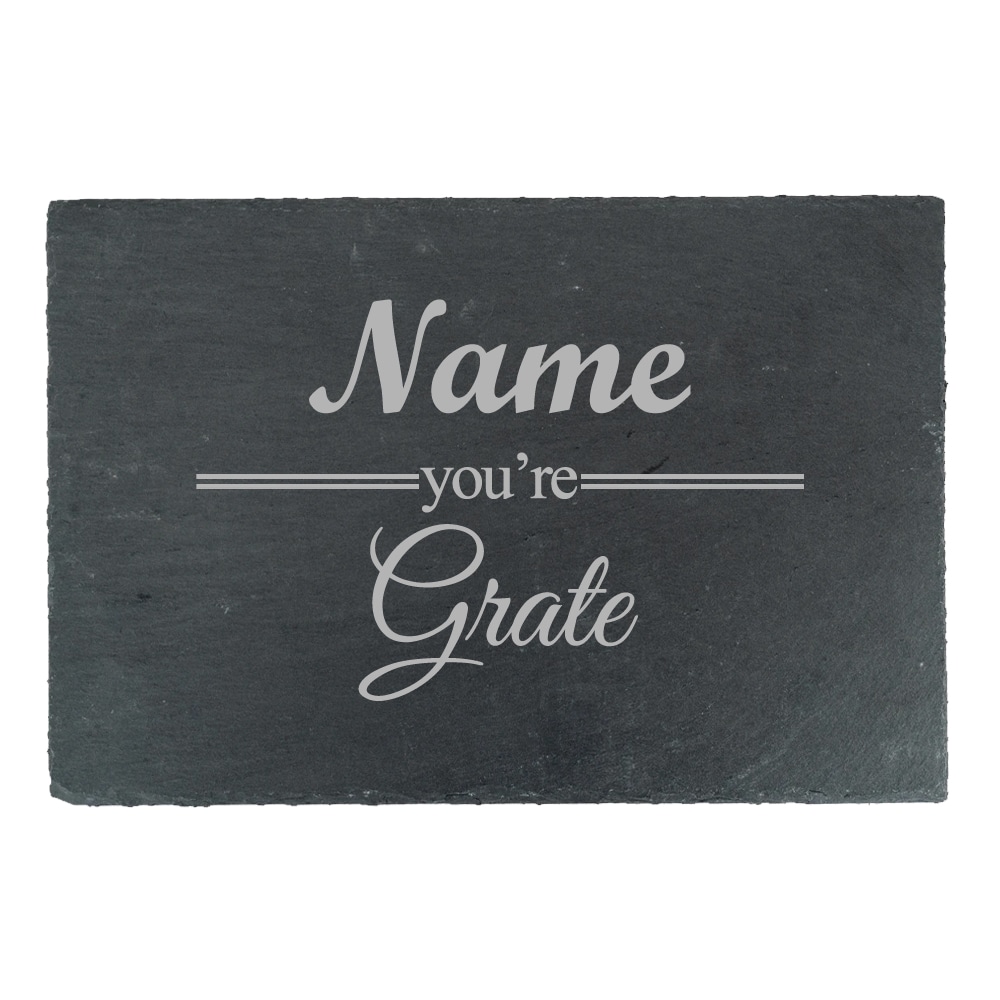 Uniqueful Personalised Rectangular Slate Cheeseboard Name you're Grate Design in Black