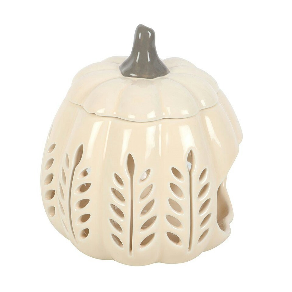 image 1 of Cream Leaf Cut Out Pumpkin Oil Burner and Wax Warmer Multi