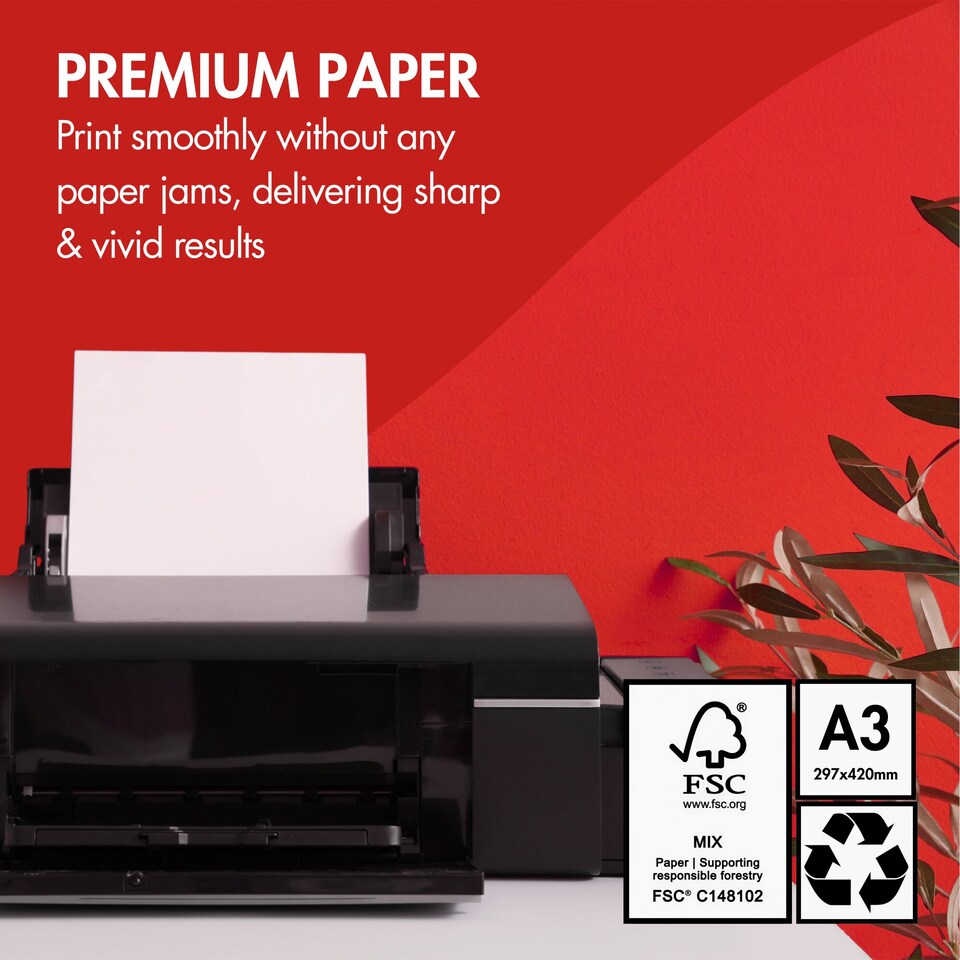image 1 of A3 Multipurpose Copy Paper 75gsm – 500 Sheets (1 Ream) for Printing & Copier Use, for A3 Printer Paper for Home & Office, High Quaity Printing Paper, Compatible with Laser, Copy, Inkjet.
