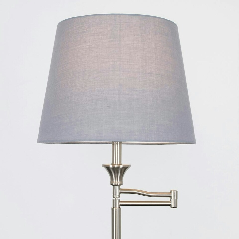 image 1 of ValueLights Adjustable Swing Arm Floor Lamp In Brushed Chrome Finish With Grey Light Shade Grey