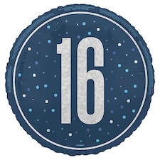 Navy Blue Age 16 Holographic Round Foil Helium Balloon 46cm / 18 in | Blue