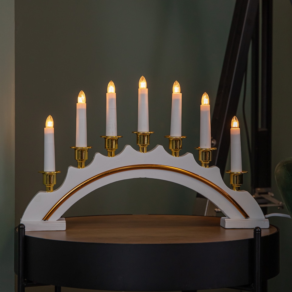 image 1 of 42cm Premier Christmas Candlebridge with 7 Bulbs in White Mains Powered