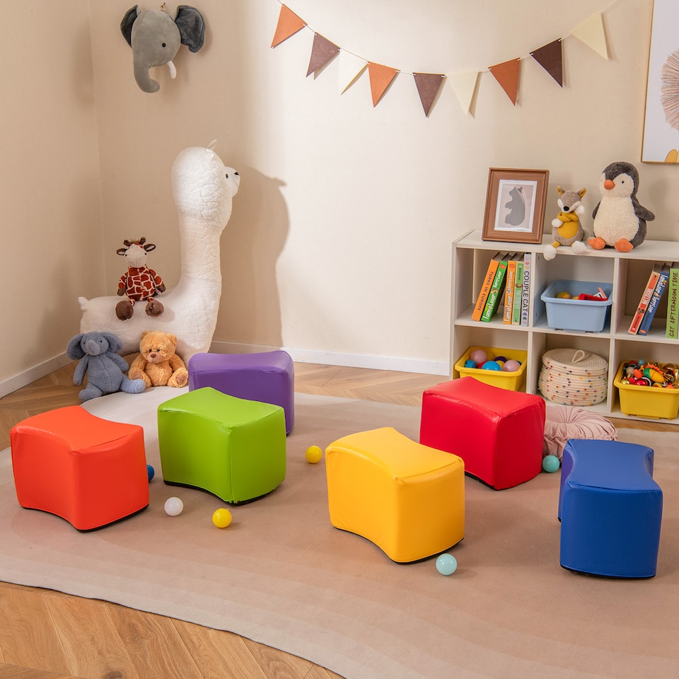 image 1 of COSTWAY 6-Piece Butterfly Stools Modular Soft Foam Seating Set-Multicolor