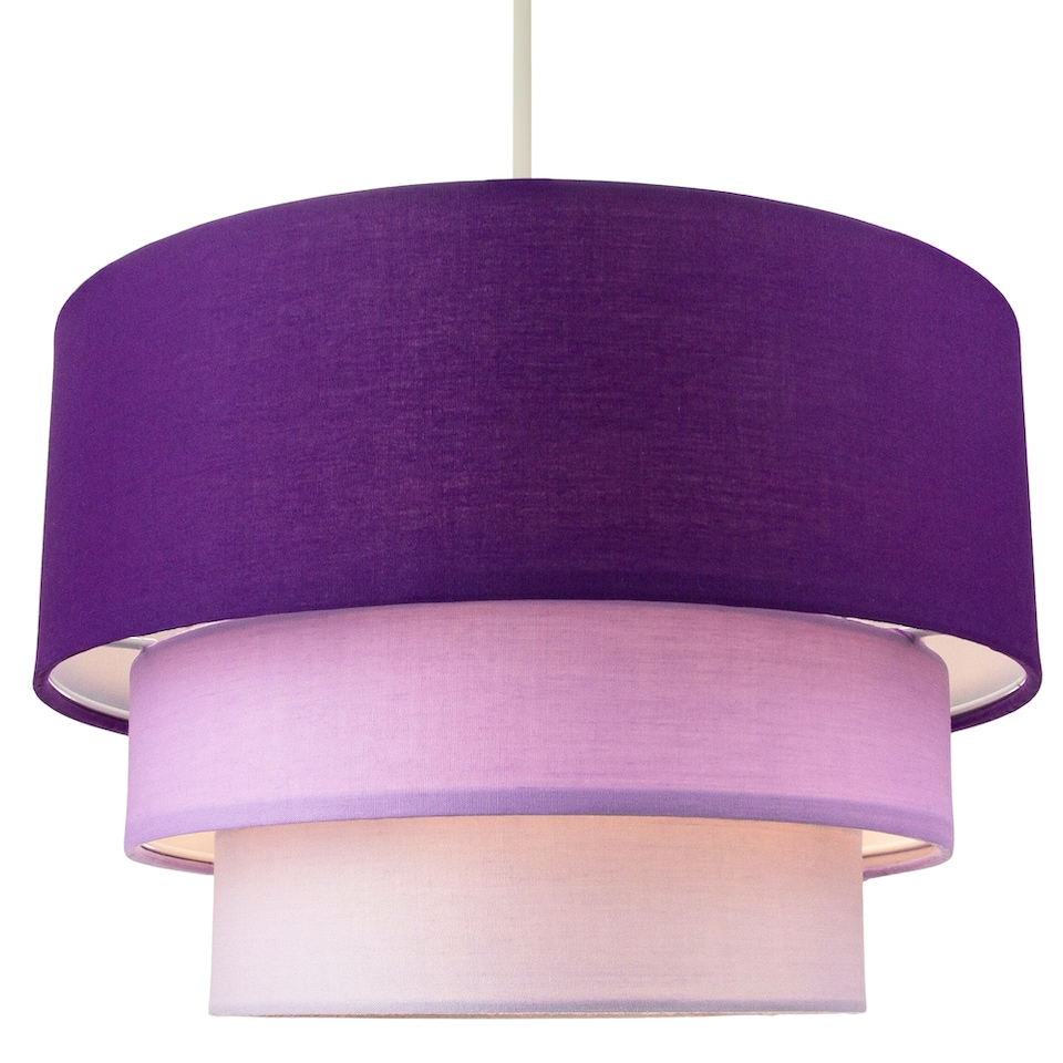 image 1 of Contemporary Round Triple Tier Purple-Lilac Cotton Fabric Pendant Light Shade | Purple