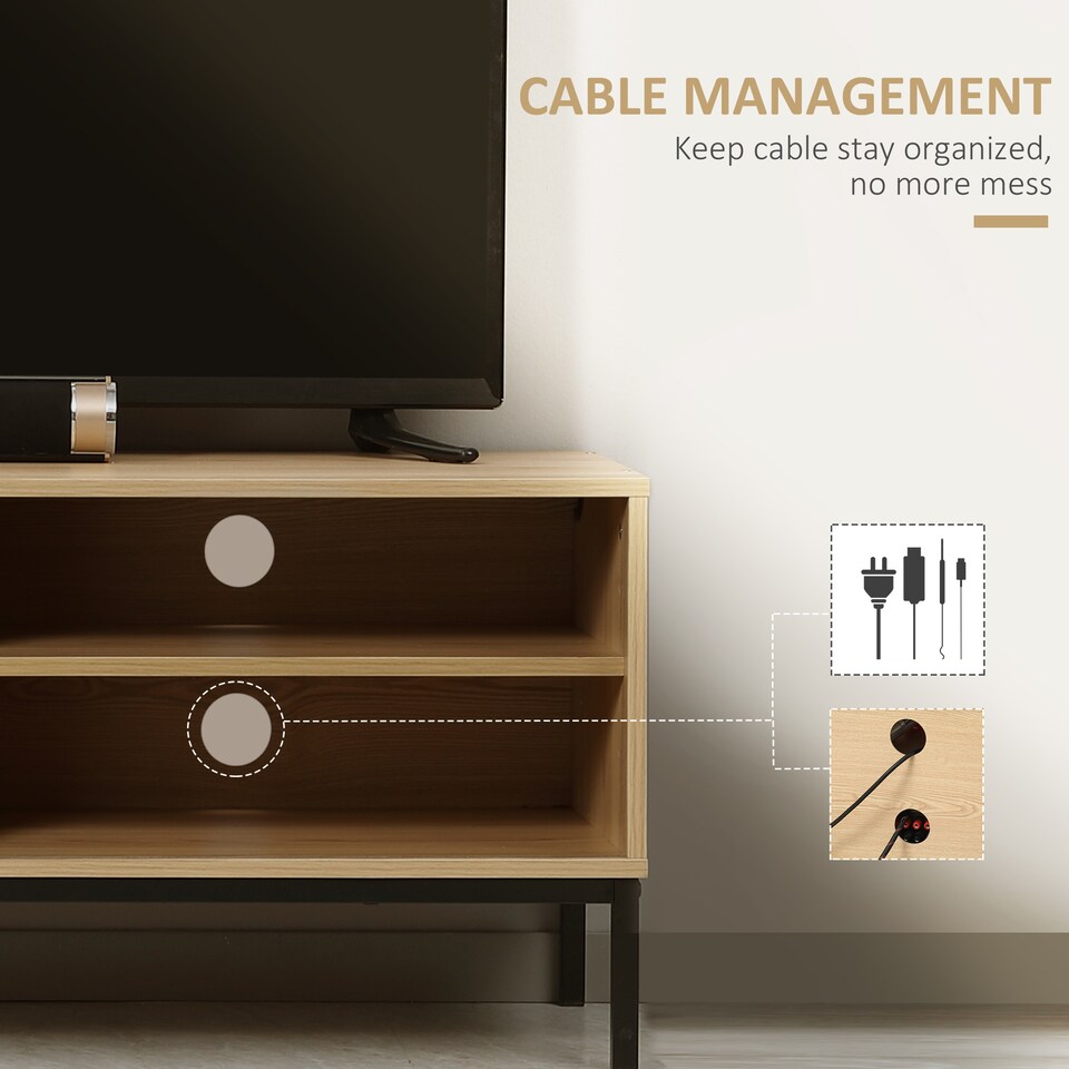 image 1 of HOMCOM TV Stand Cabinet for TVs up to 50 , TV Unit with 3 Compartments, Cable Management, TV Cabinet with Sliding Door for Living Room, Bedroom, Natural Wood Finish