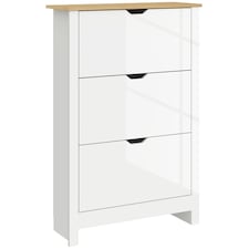 HOMCOM 18-Shoe Storage Cabinet 6 Shelves 3 Drawers Tabletop High Gloss White | White | Oak | 1
