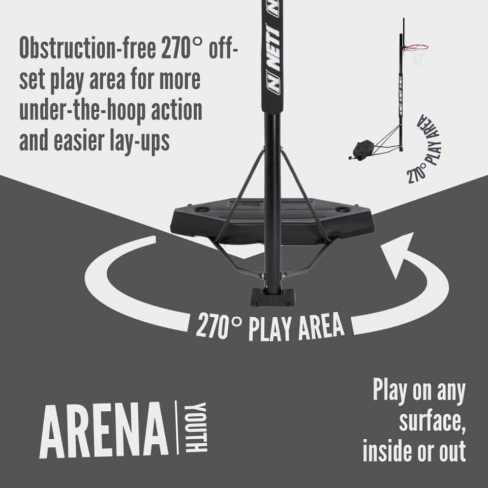image 1 of NET1 Arena Basketball Hoop – Telescopic 2.28 to 3.05 m, Pro-Style Polycarbonate Backboard 107 x 68.5 cm, 38 L Wheeled Base | Multi | BLACK | 27.0KILOGRAMS