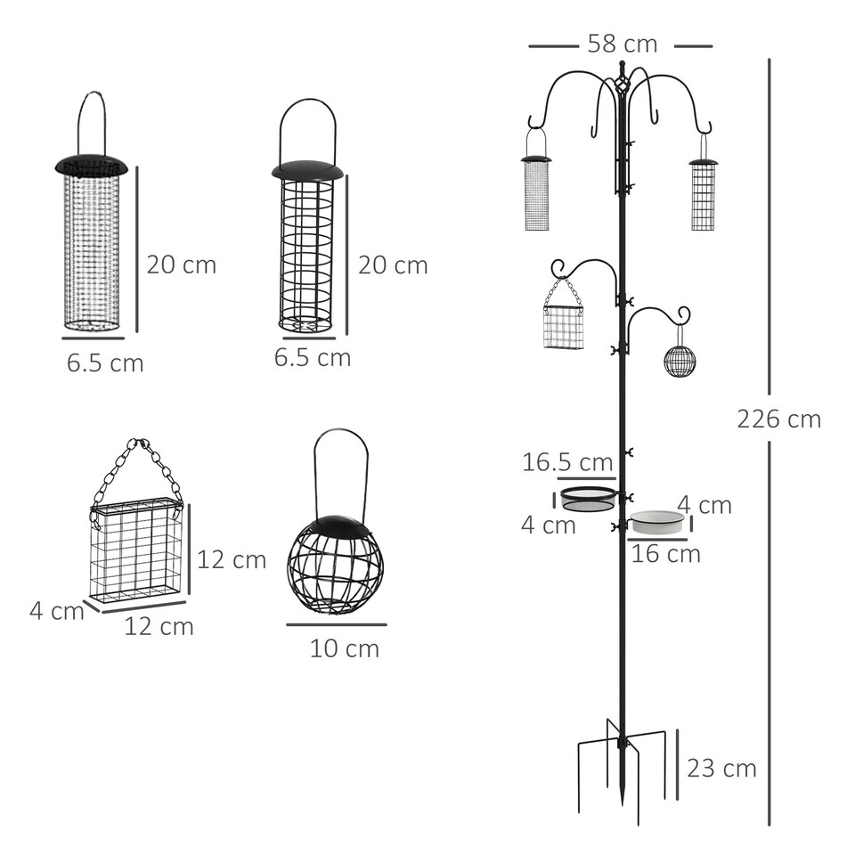 image 1 of Pawhut Bird Feeding Station Kit Wild Bird Feeder Pole w/ 6 Hooks 4 Prong Bases