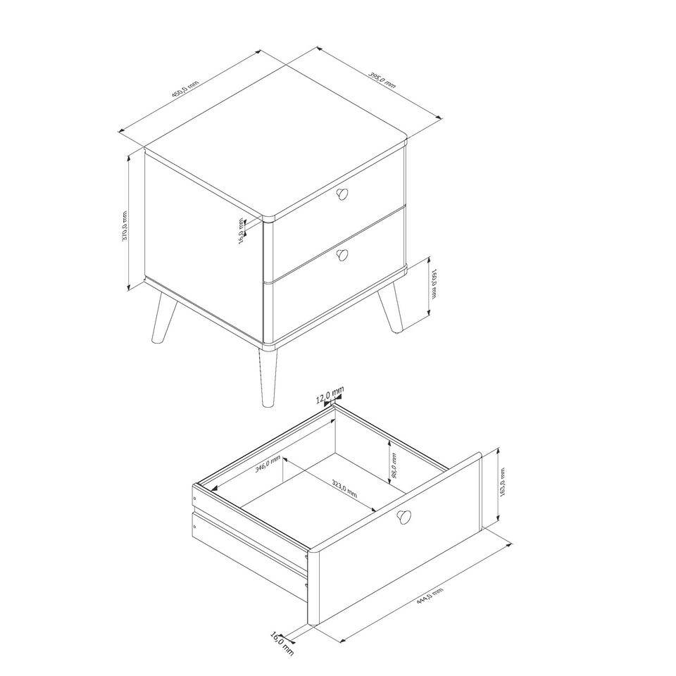 image 1 of Core Products Augusta Curve 2 Drawer Bedside Cabinet, White H53.0cm x W45.0cm x D39.5cm White