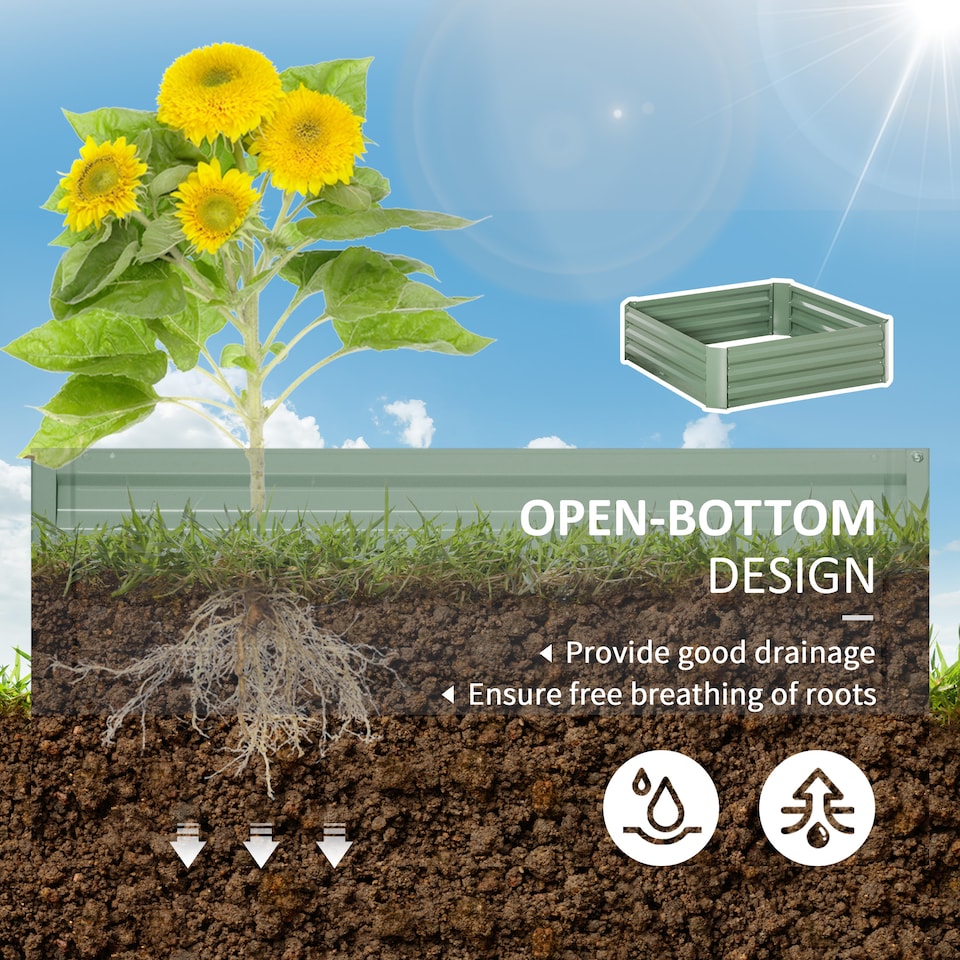 image 1 of Outsunny Set of 2 Raised Garden Bed Galvanised Planter Box Easy Setup Green | Green | Green