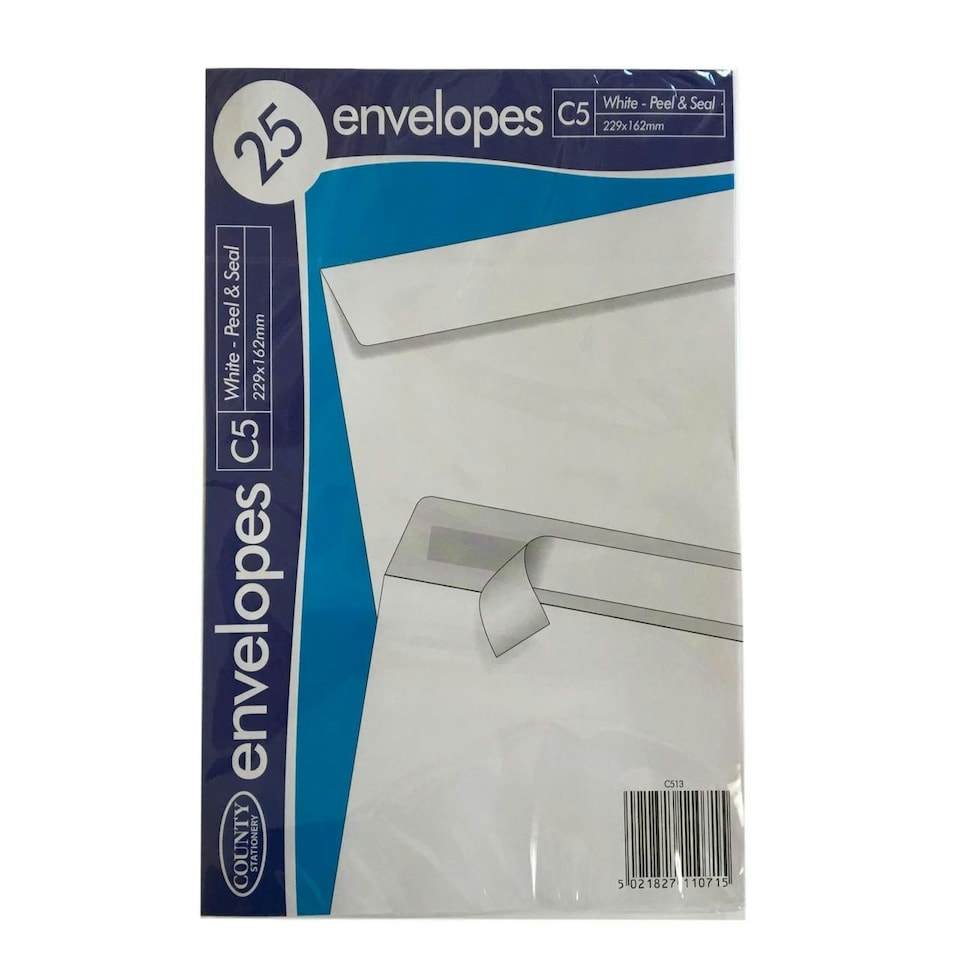image 1 of County Peel & Seal 25 Pack C5 Envelopes White (80gsm)