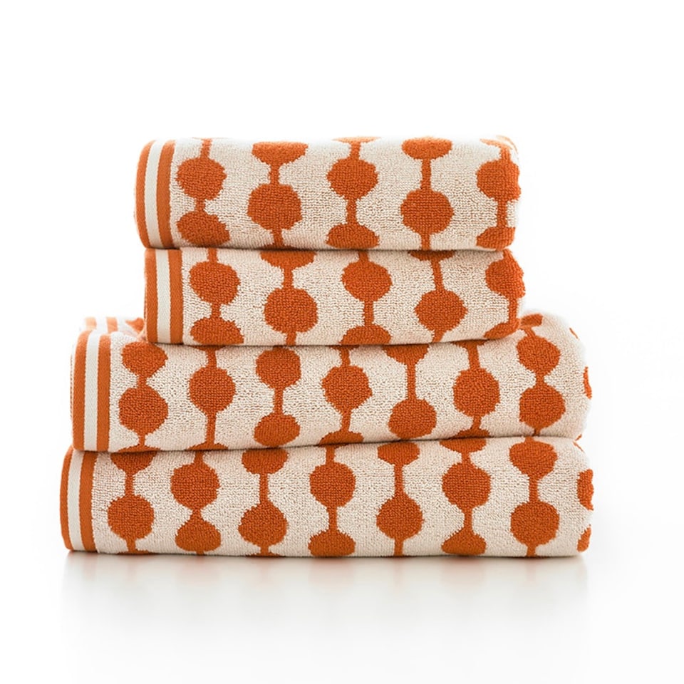 image 1 of Bobbles 100% Cotton Towels – Supersoft, 550 GSM, Yarn-Dyed Jacquard, Absorbent & Stylish in Orange & Marine Blue Orange | White | Bath towel