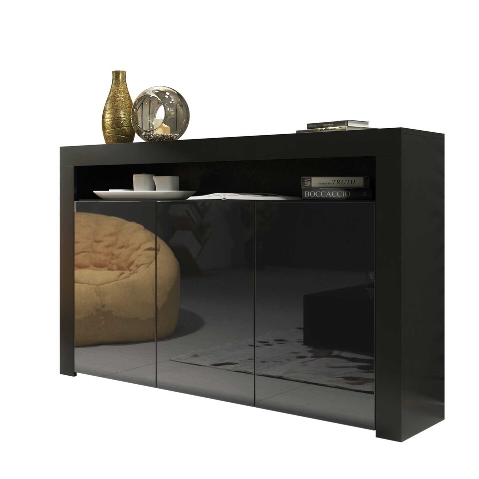 image 1 of TV Unit TV Stand Sideboard Storage Cabinet Cupboard Black High Gloss 155cm