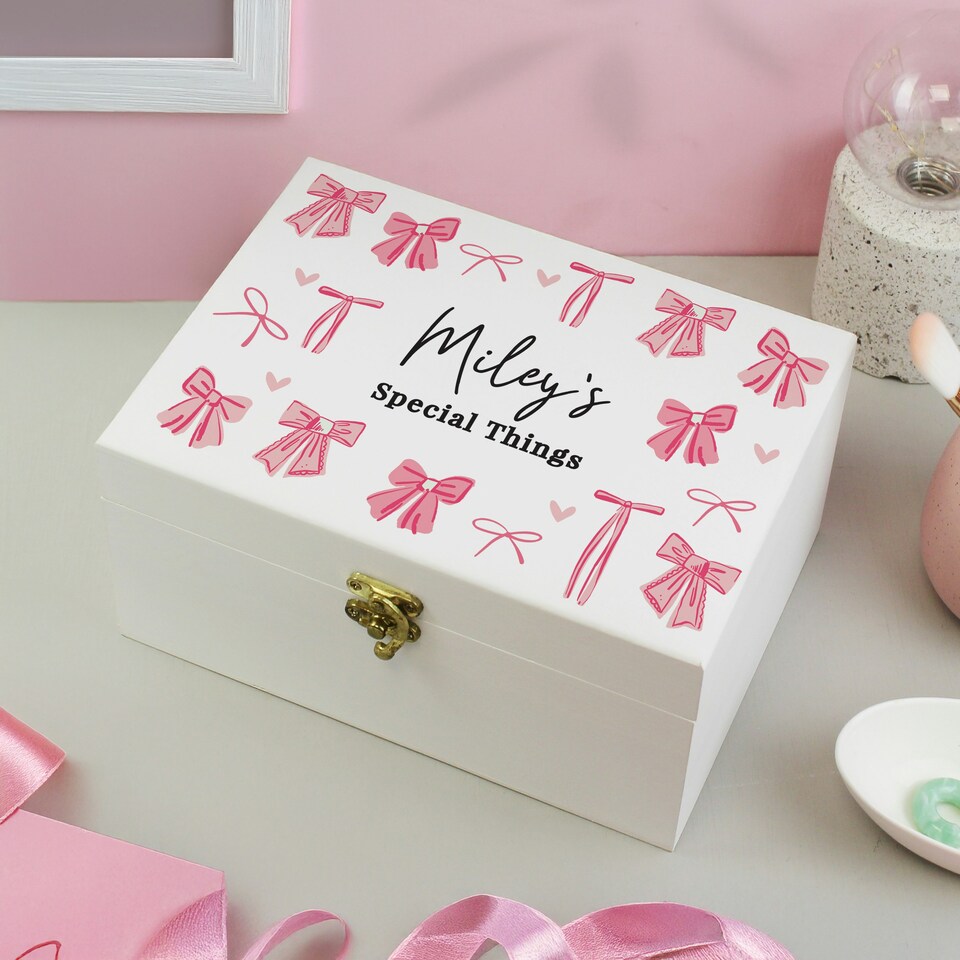 image 1 of Personalised Bow Storage Box White | One Size