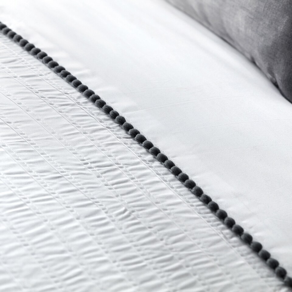 image 1 of Serene Pom Pom Duvet Cover Set Grey