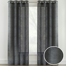 Pair of Crete Charcoal Linen Look Voile Panels 137 cm (54 inch) Eyelet Panels for Bedroom and Living Room