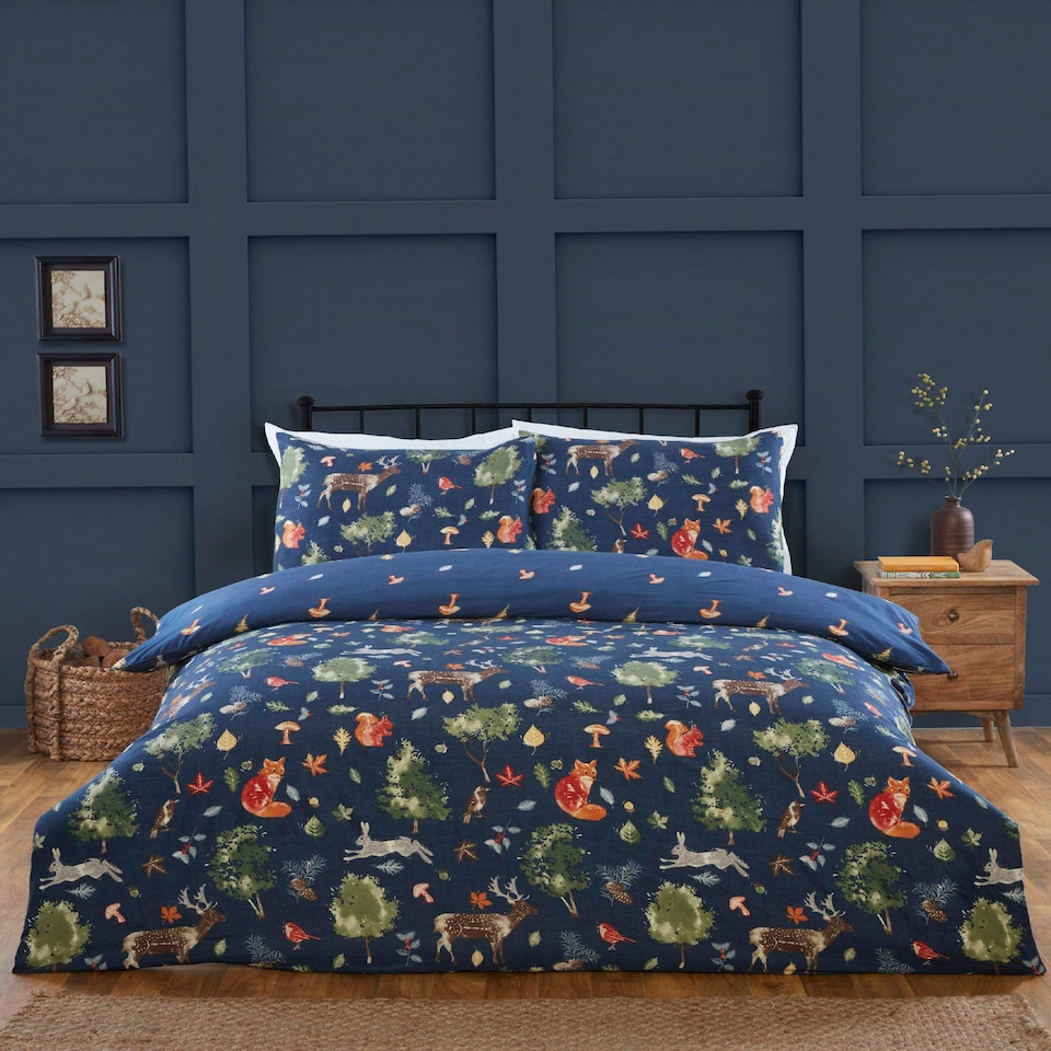 image 1 of Autumn Forest Duvet Cover Set | Blue | Blue