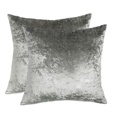 OHS 2 x Luxury Plain Crushed Velvet Cushion Covers, 45x45cm - Silver